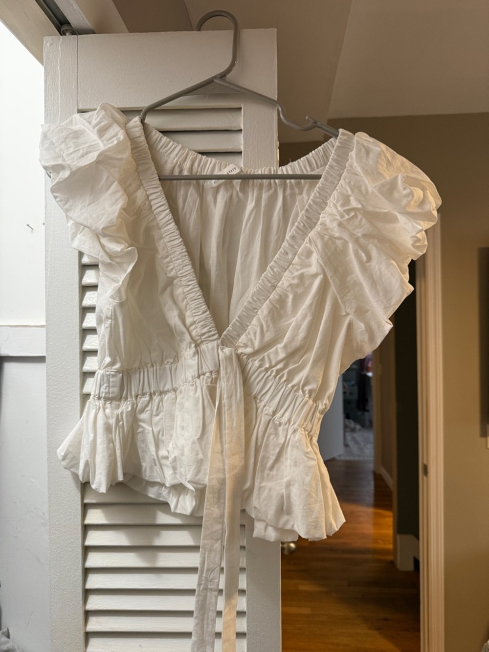 Altar'd State Cream Ruffle Tie-Front Blouse